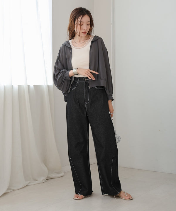 zip sheer blouson with hood