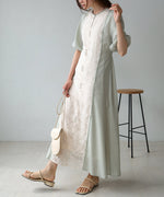 HALF SLEEVE JACQUARD SWITCHING ONEPIECE