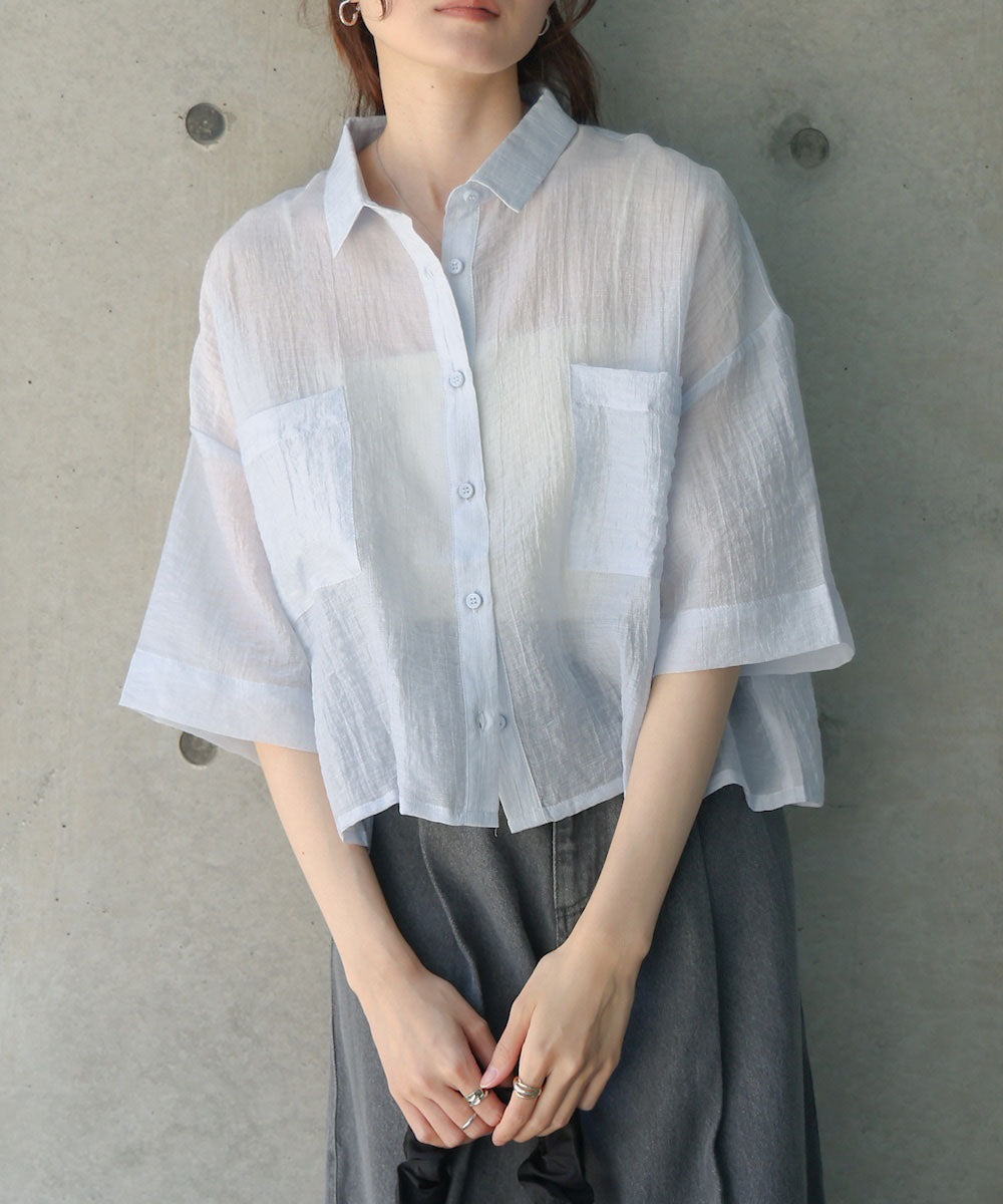 シアーショートシャツブラウス