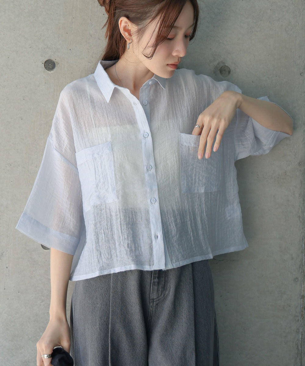 シアーショートシャツブラウス