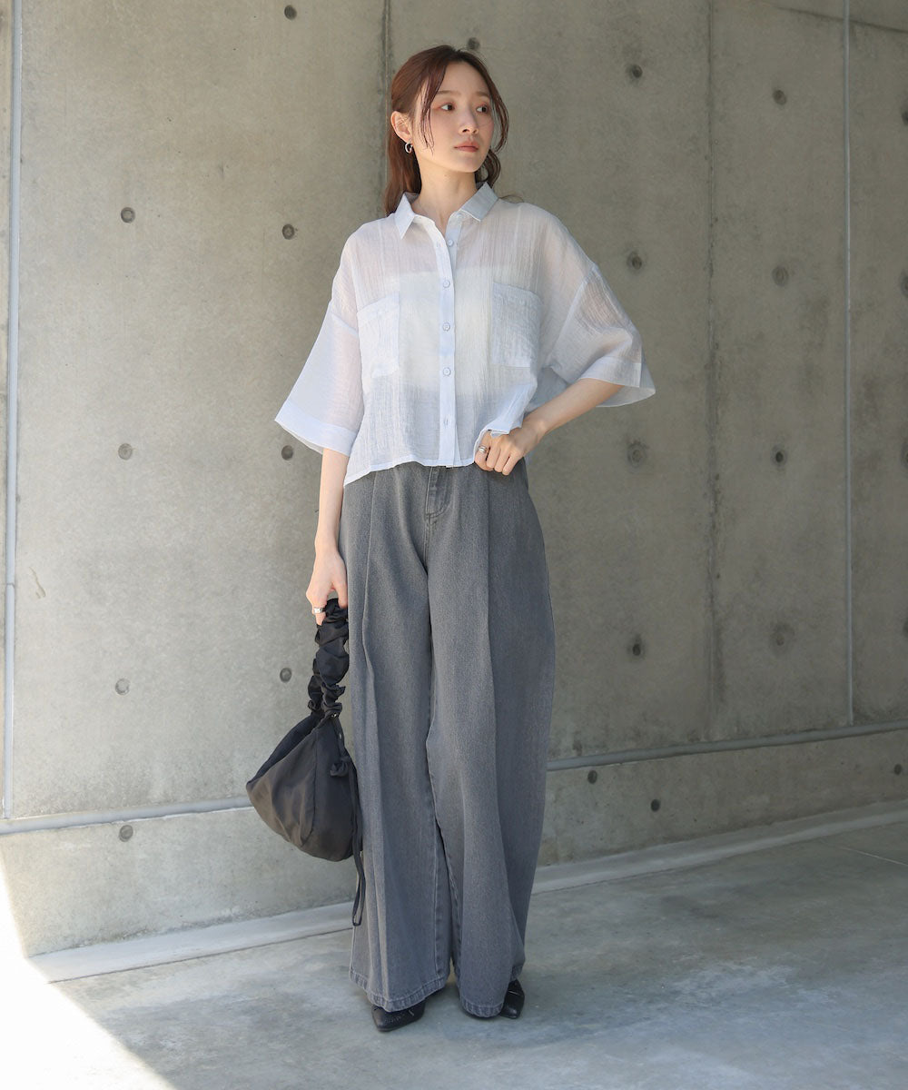 シアーショートシャツブラウス