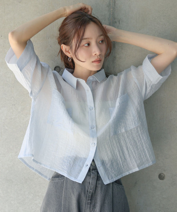 シアーショートシャツブラウス