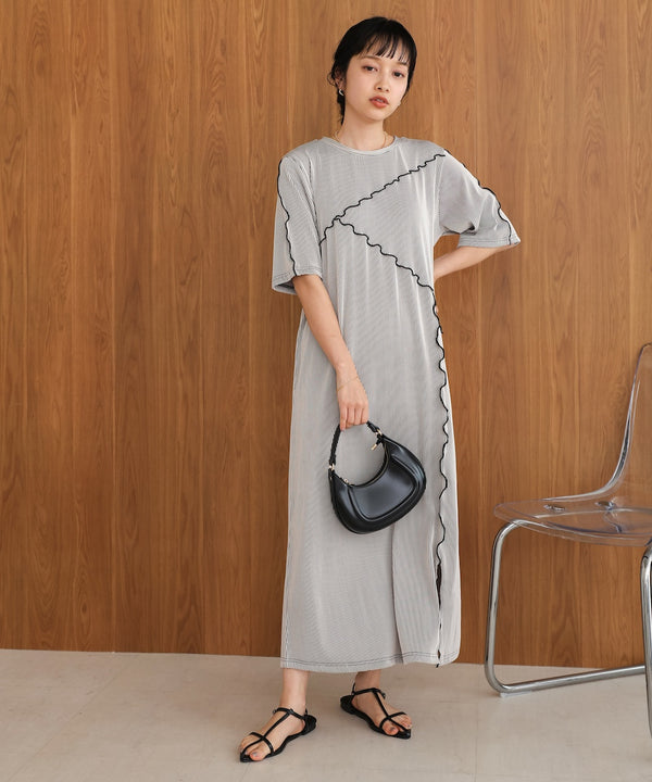 mellow switching striped pleated onepiece