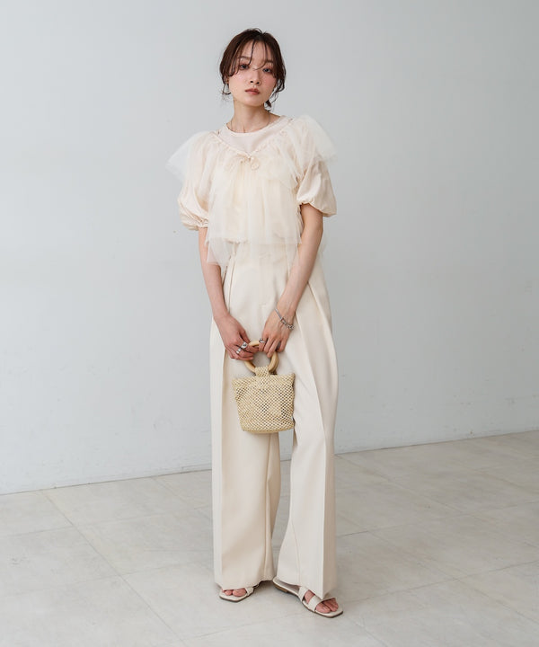 【2点セット】チュールビスチェ＋ボリュームスリーブブラウスセット