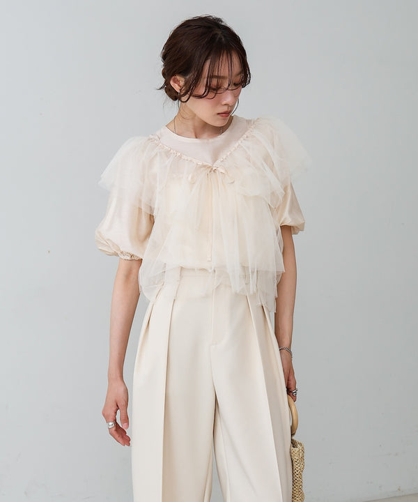 【2点セット】チュールビスチェ＋ボリュームスリーブブラウスセット