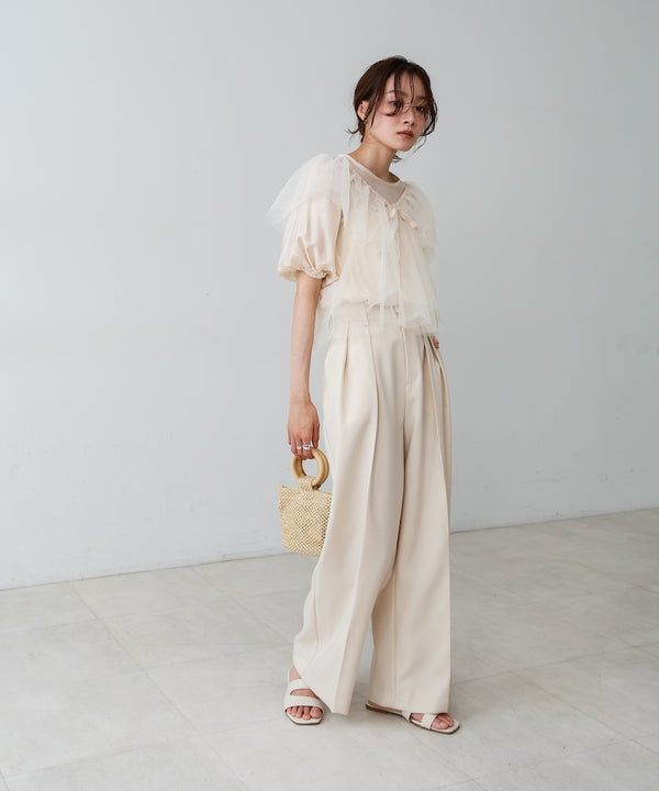 【2点セット】チュールビスチェ＋ボリュームスリーブブラウスセット