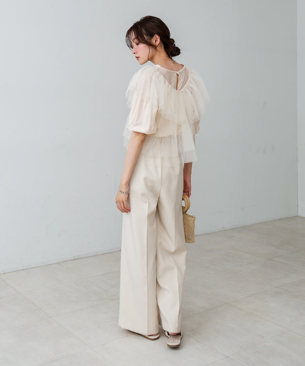 【2点セット】チュールビスチェ＋ボリュームスリーブブラウスセット