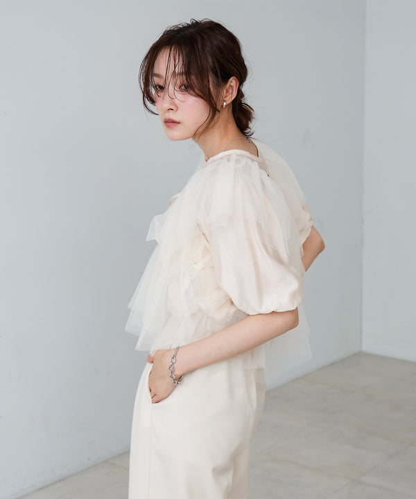 【2点セット】チュールビスチェ＋ボリュームスリーブブラウスセット