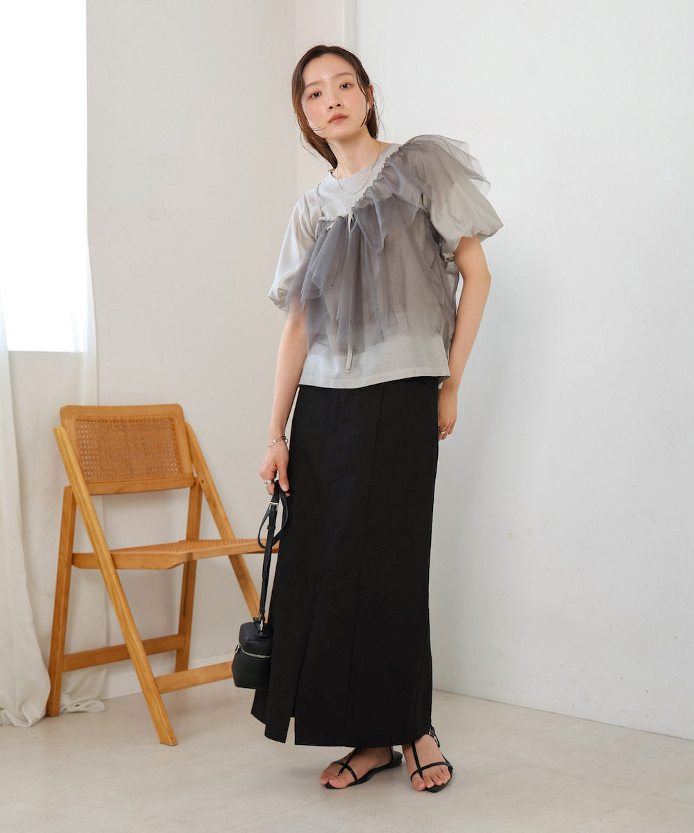 【2点セット】チュールビスチェ＋ボリュームスリーブブラウスセット