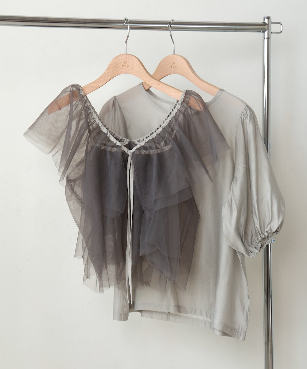 【2点セット】チュールビスチェ＋ボリュームスリーブブラウスセット