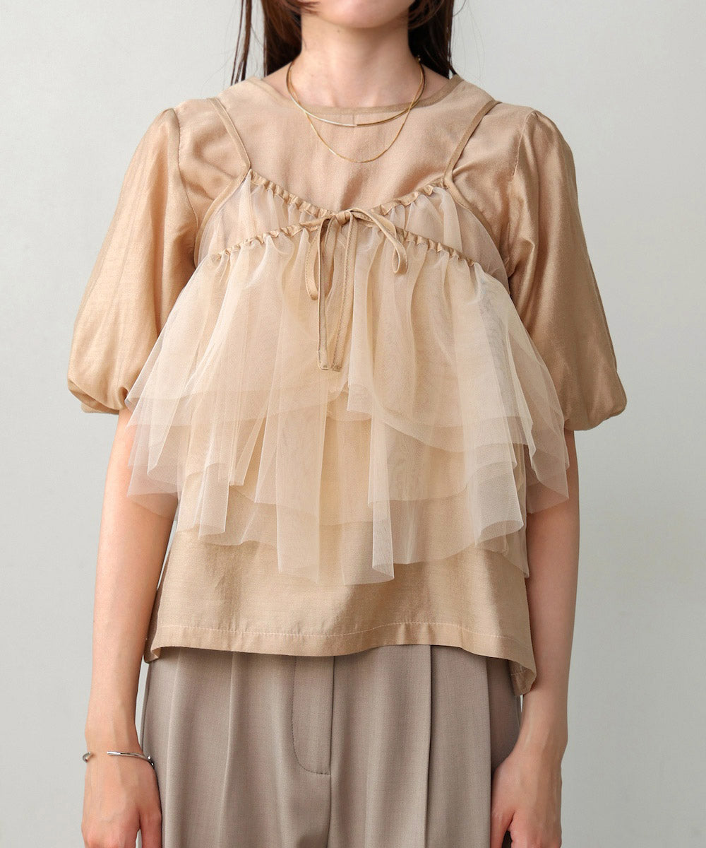 【2点セット】チュールビスチェ＋ボリュームスリーブブラウスセット