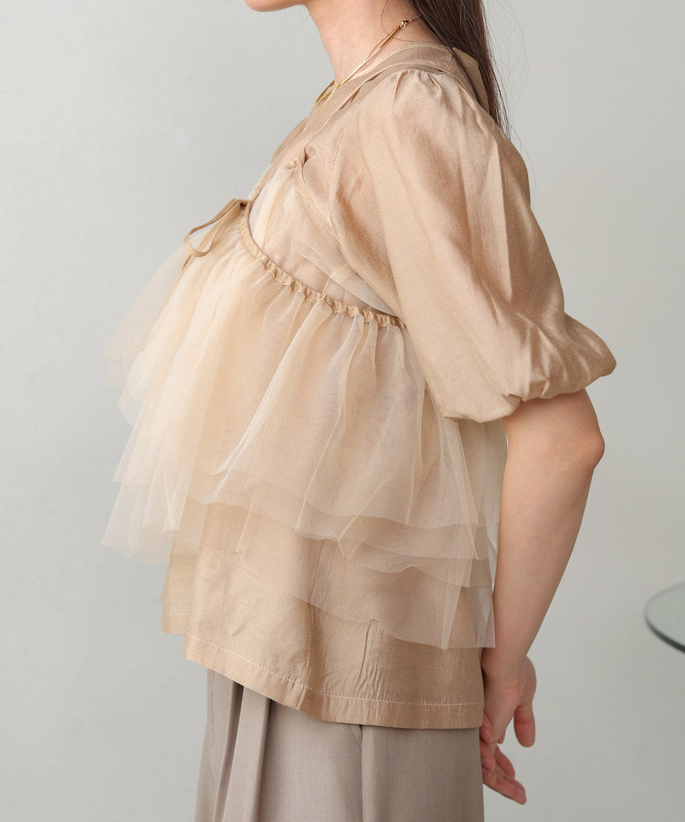 【2点セット】チュールビスチェ＋ボリュームスリーブブラウスセット