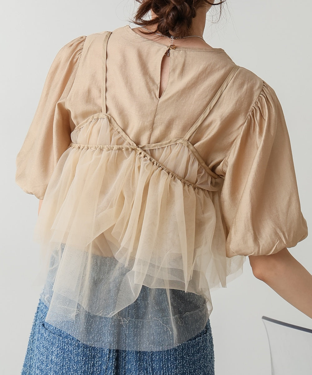 【2点セット】チュールビスチェ＋ボリュームスリーブブラウスセット