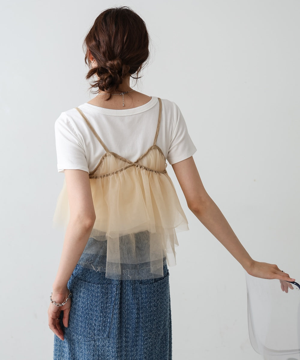 【2点セット】チュールビスチェ＋ボリュームスリーブブラウスセット