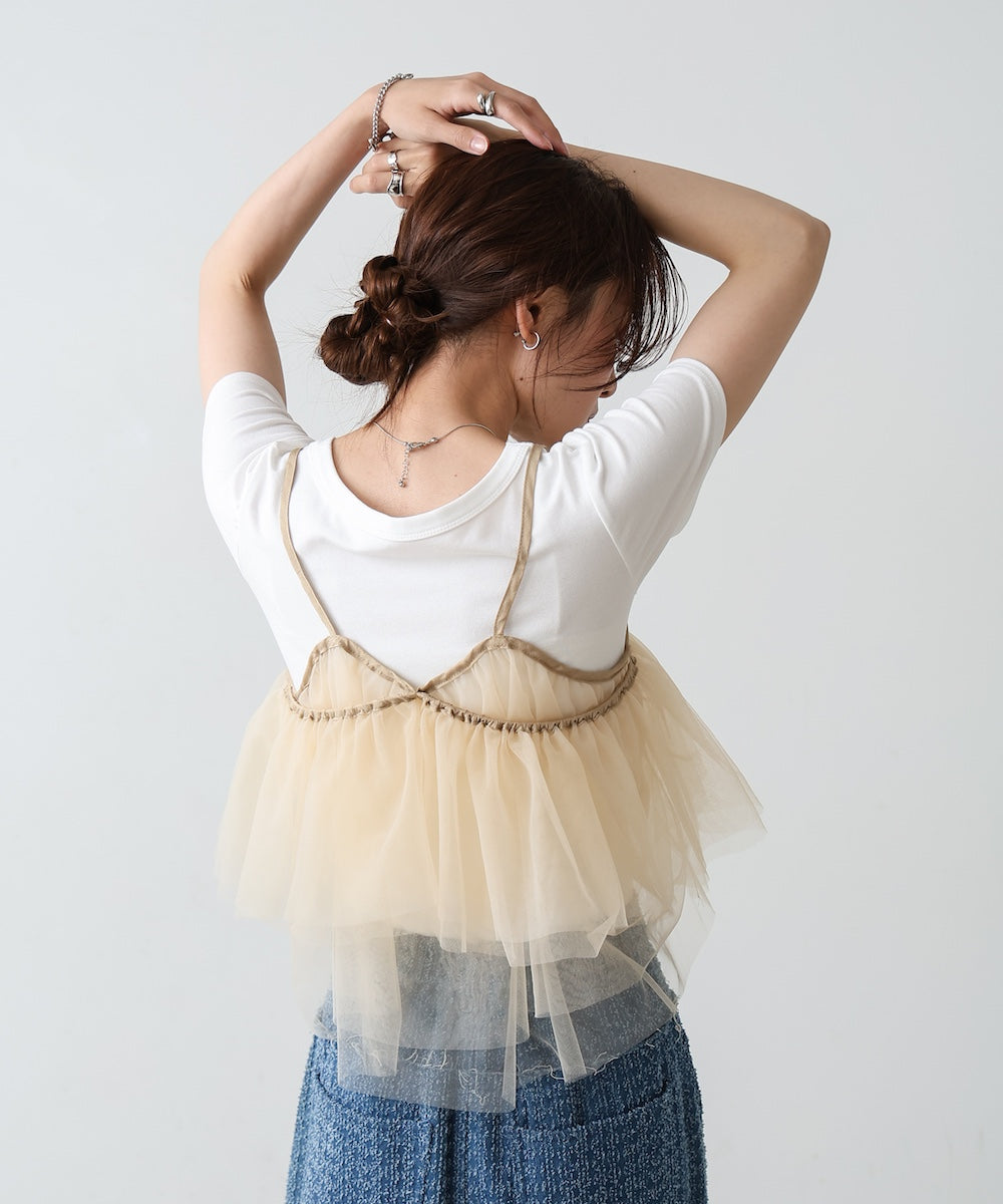 【2点セット】チュールビスチェ＋ボリュームスリーブブラウスセット