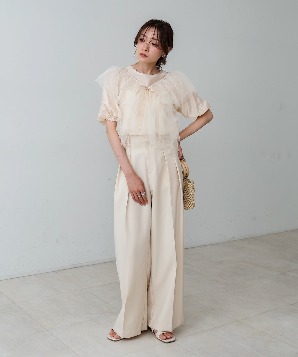 【2点セット】チュールビスチェ＋ボリュームスリーブブラウスセット