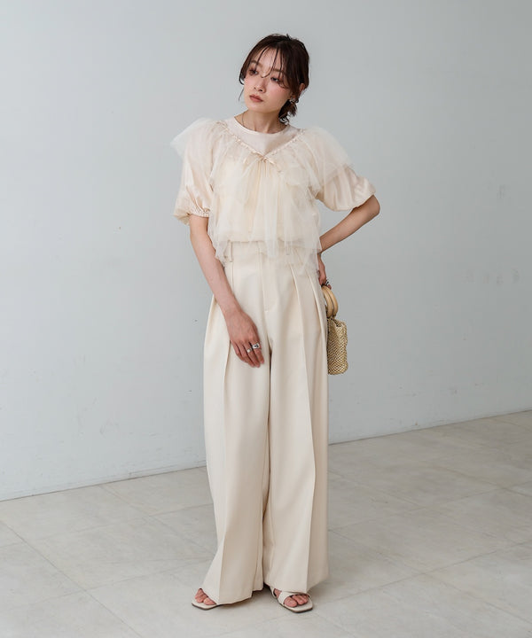 【2点セット】チュールビスチェ＋ボリュームスリーブブラウスセット