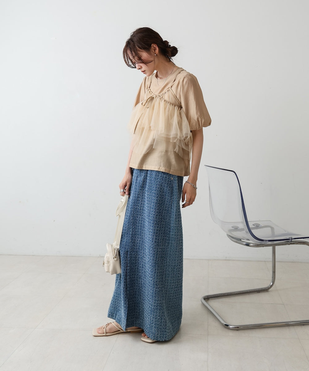 【2点セット】チュールビスチェ＋ボリュームスリーブブラウスセット