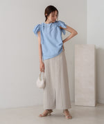 denim-like gathered blouse