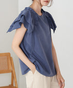 denim-like gathered blouse