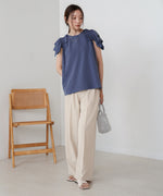 denim-like gathered blouse