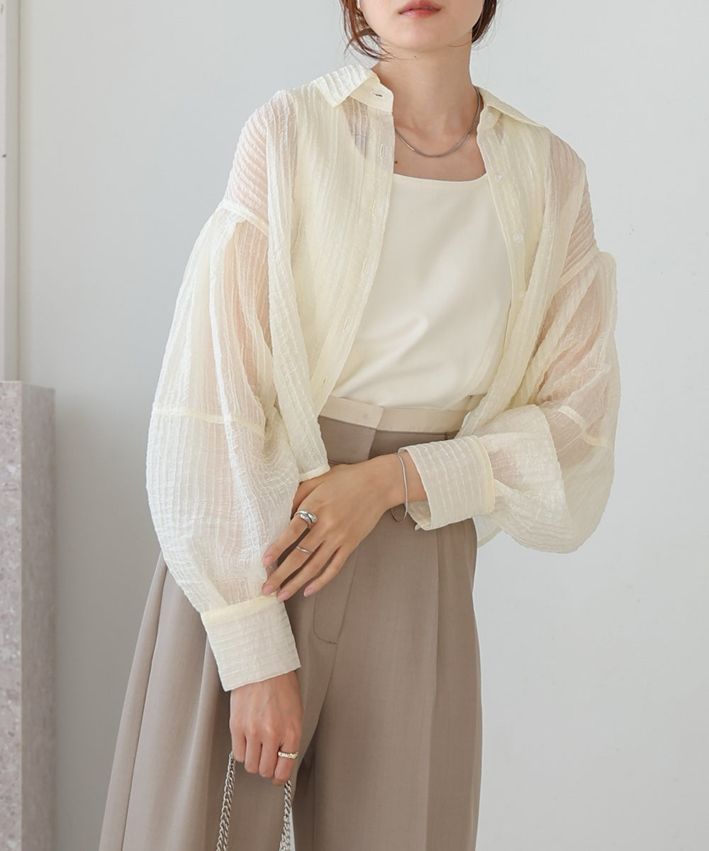 tuck sleeve compact sheer shirt blouse