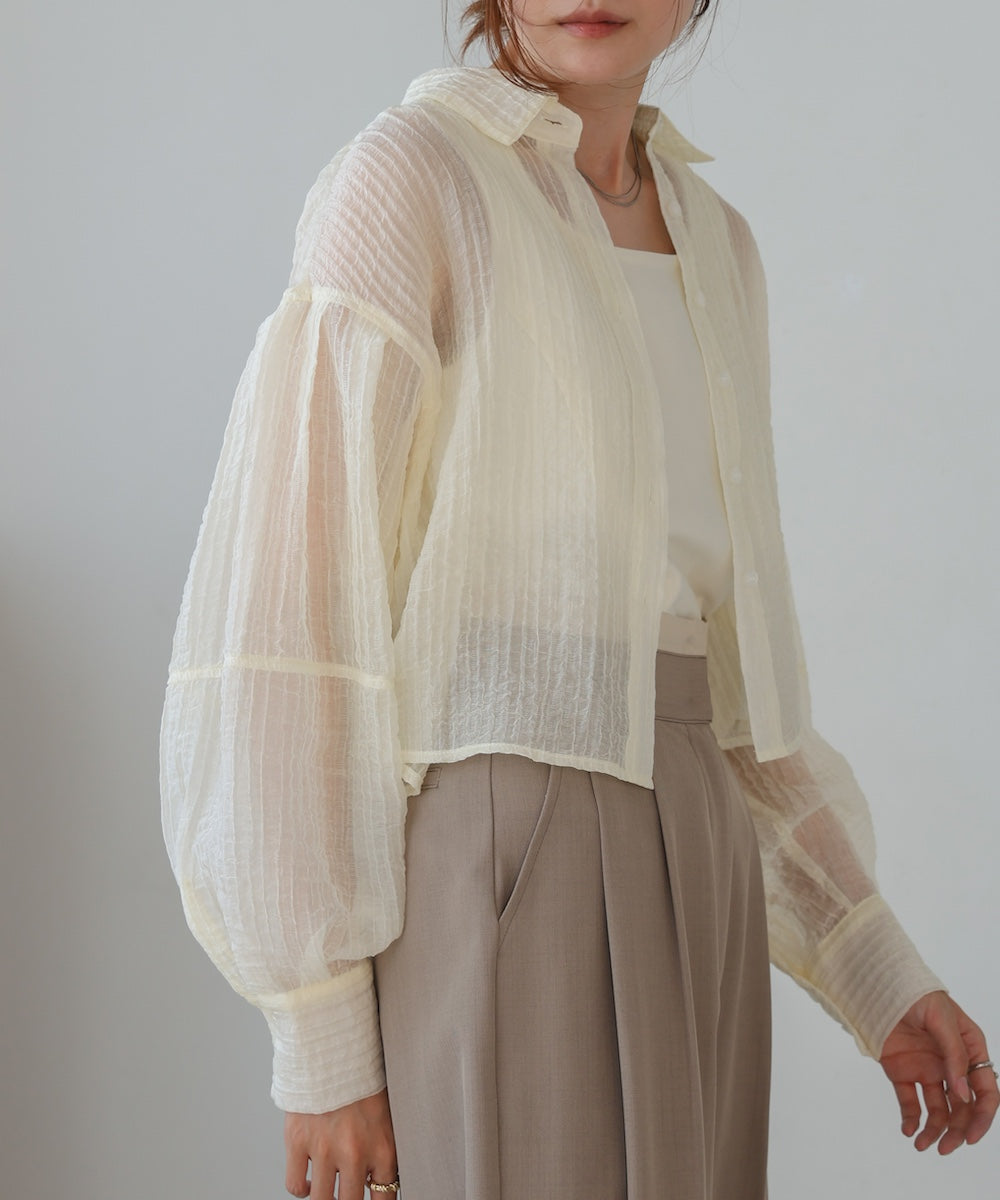 tuck sleeve compact sheer shirt blouse