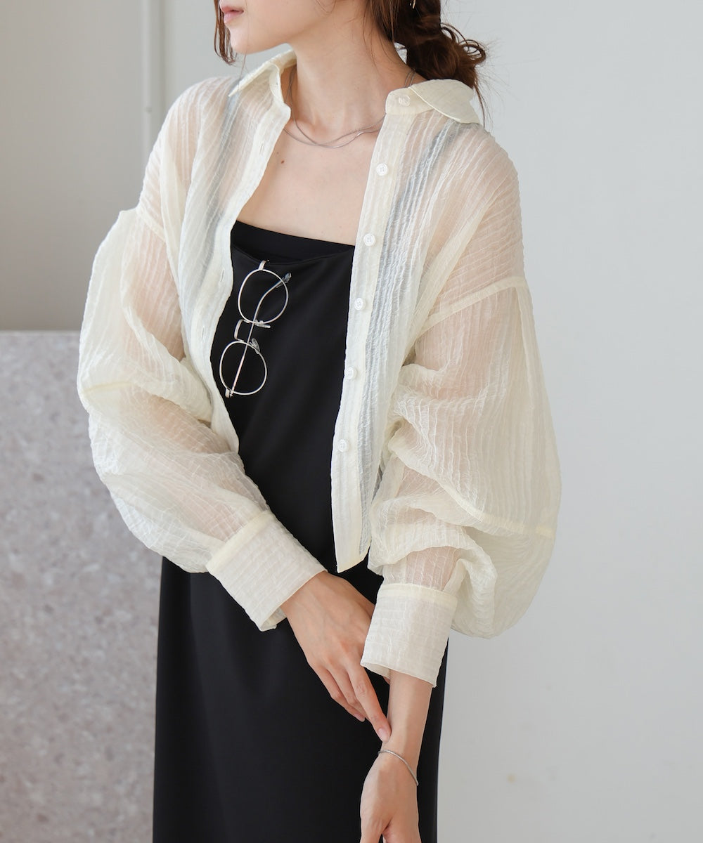 tuck sleeve compact sheer shirt blouse