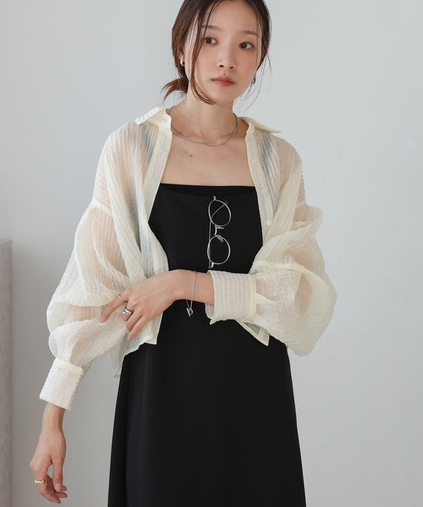 tuck sleeve compact sheer shirt blouse