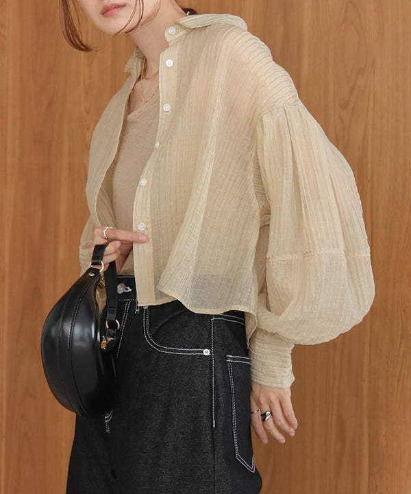 tuck sleeve compact sheer shirt blouse