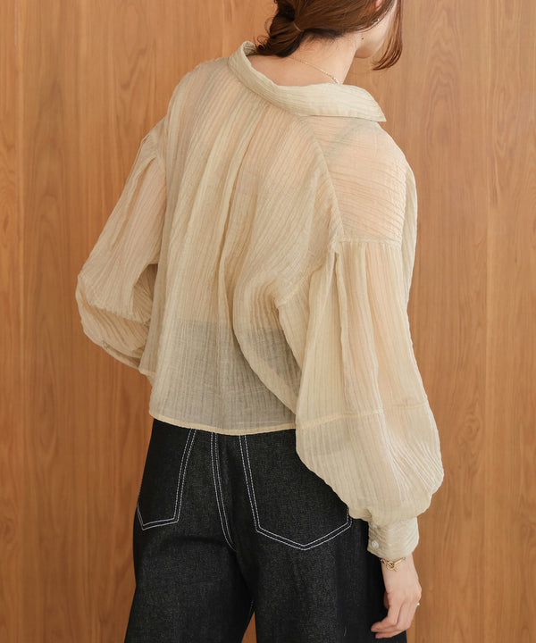 tuck sleeve compact sheer shirt blouse
