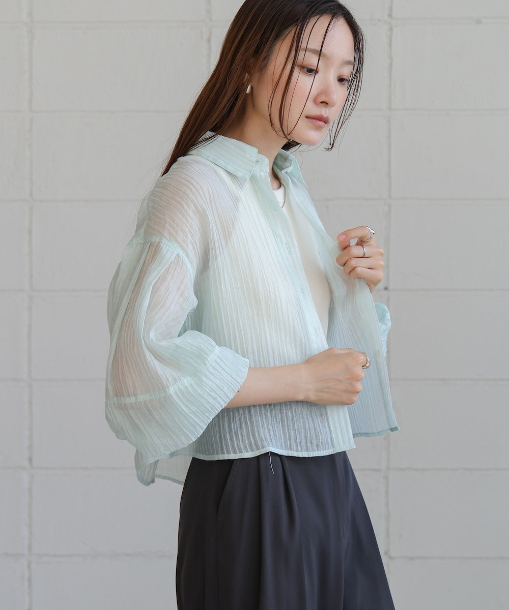 tuck sleeve compact sheer shirt blouse