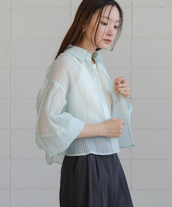 tuck sleeve compact sheer shirt blouse