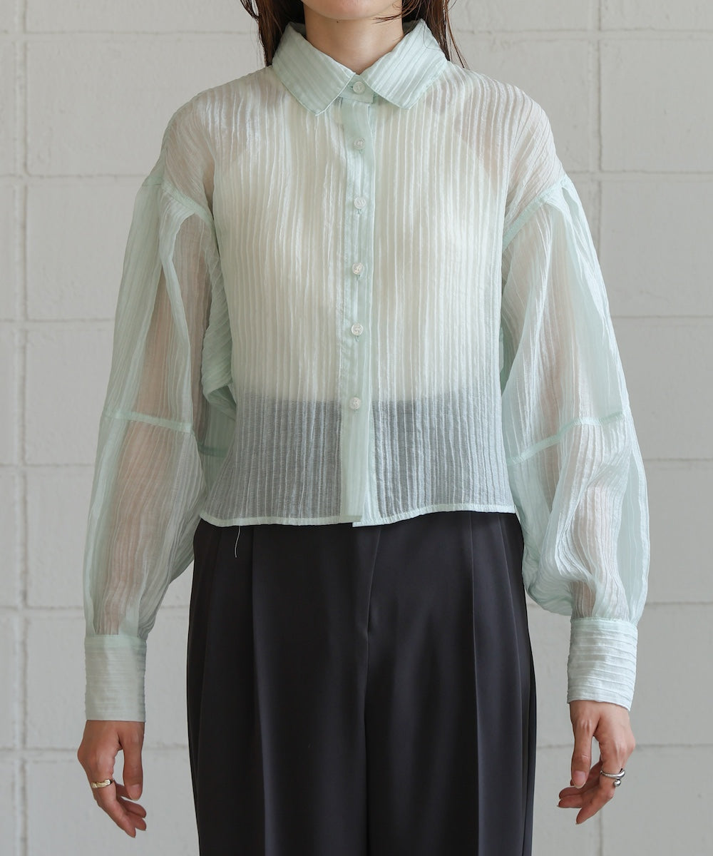 tuck sleeve compact sheer shirt blouse