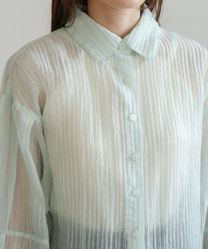 tuck sleeve compact sheer shirt blouse
