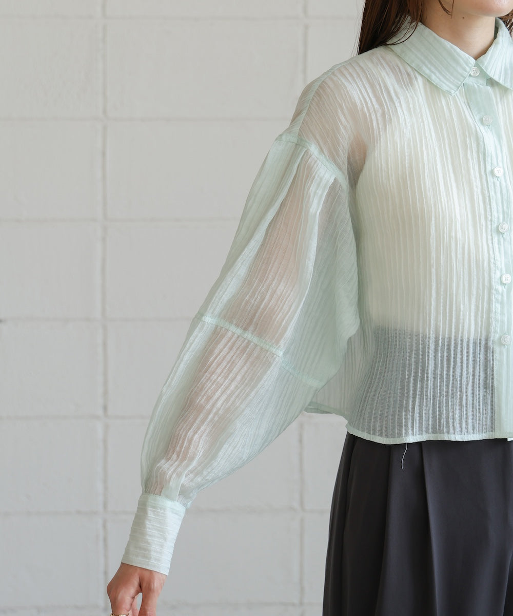 tuck sleeve compact sheer shirt blouse