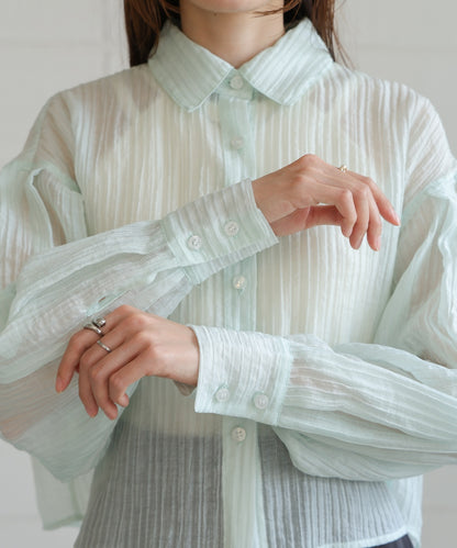 tuck sleeve compact sheer shirt blouse