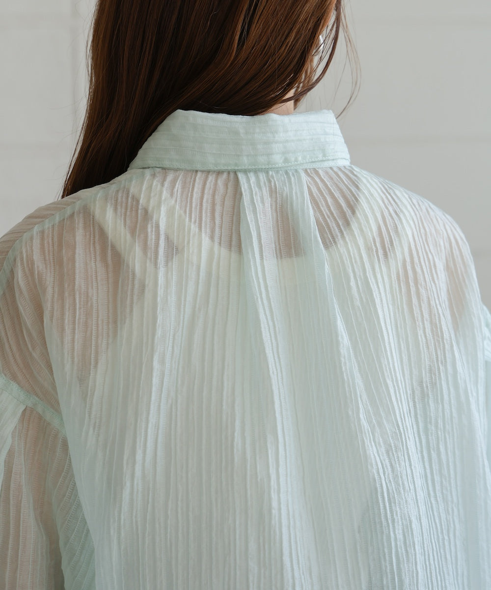 tuck sleeve compact sheer shirt blouse