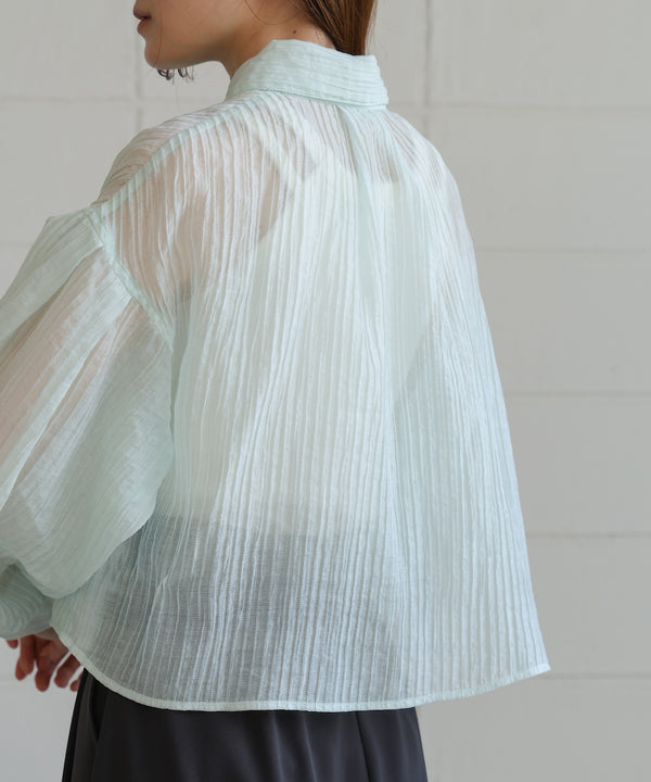 tuck sleeve compact sheer shirt blouse