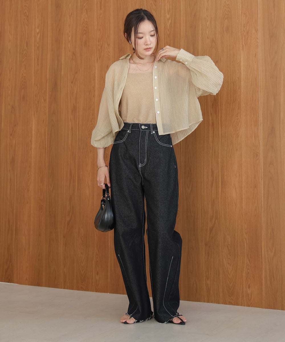 tuck sleeve compact sheer shirt blouse