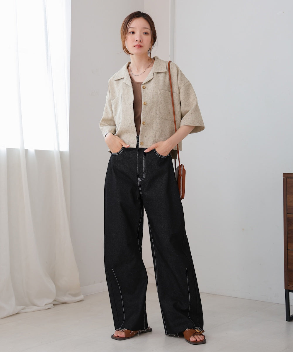 オープンカラーハーフスリーブシャツ