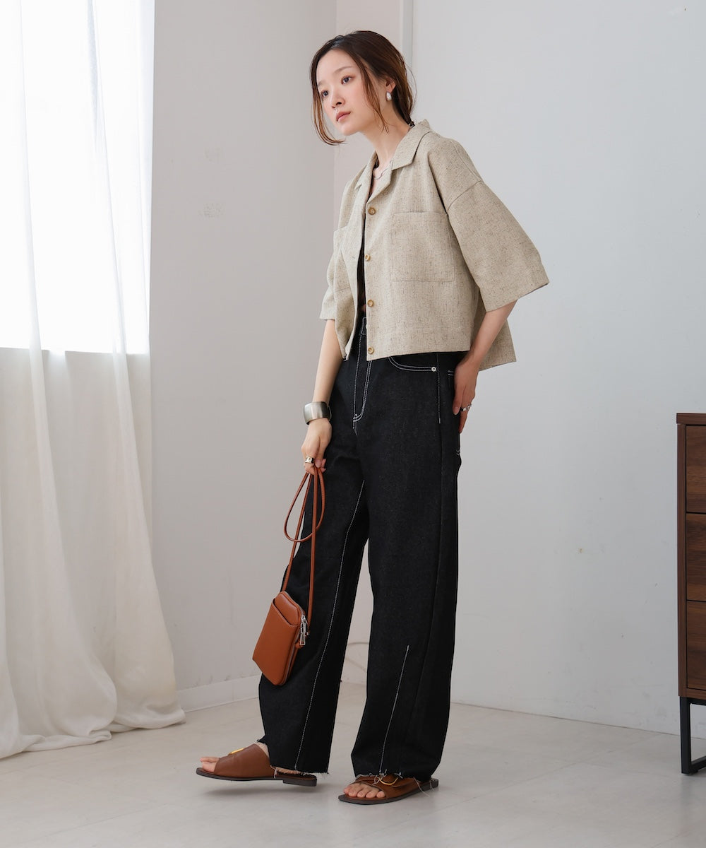 オープンカラーハーフスリーブシャツ