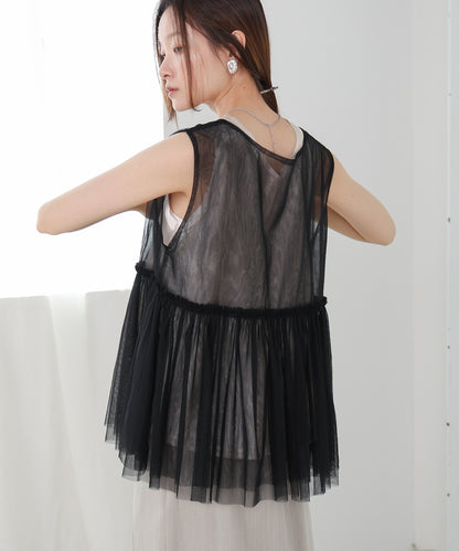 front and back 2-way tulle vest tops