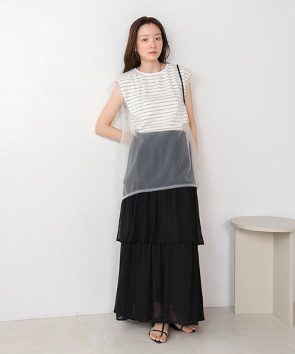 Tulle border nosleeve tops