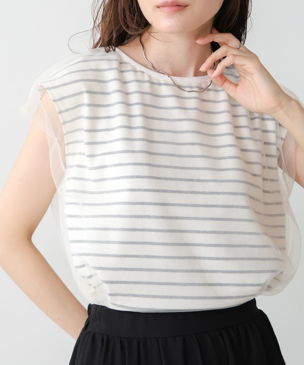 Tulle border nosleeve tops