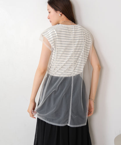 tulle border nosleeve tops