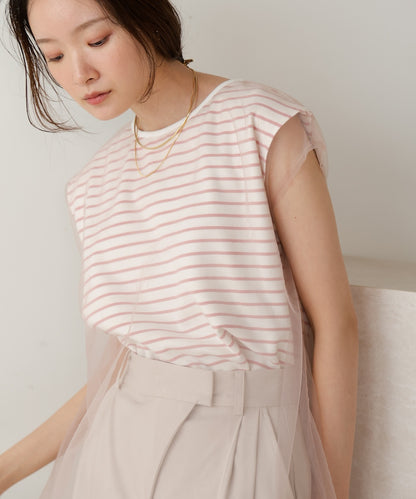 Tulle border nosleeve tops