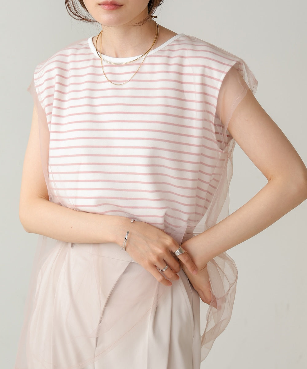 Tulle border nosleeve tops