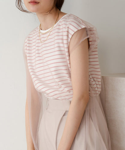 tulle border nosleeve tops