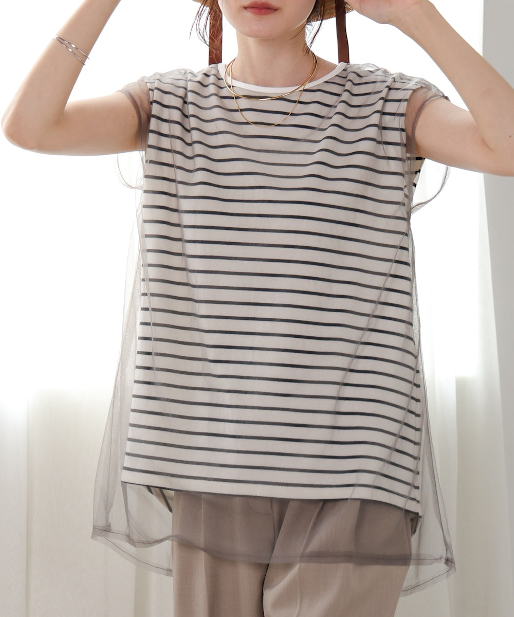 Tulle border nosleeve tops